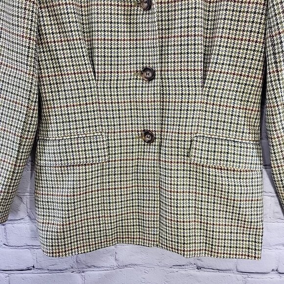 Ann Taylor Wool Blazer Jacket Houndstooth Green Plaid Sz 6 Vintage Y2K - Picture 3 of 11